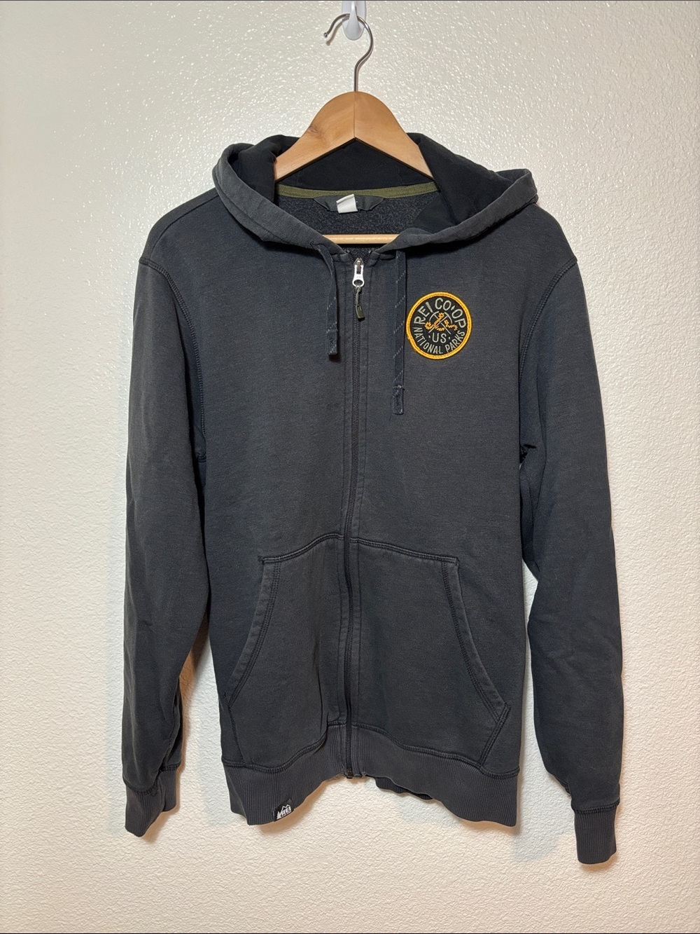 REI Co-op US National Parks Full Zip Charcoal Gray Hoodie Men's Size Medium